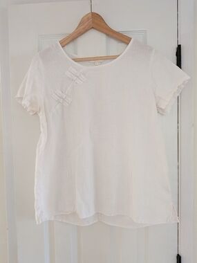 Kleen Women's White 100% Linen Short Sleeve Blouse Shirt Size Medium